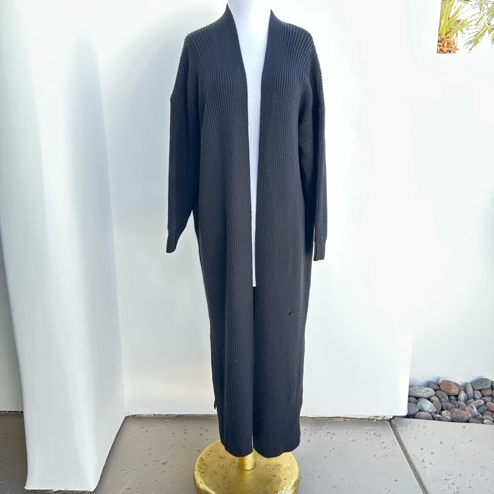 Topshop Black Ribbed Long Cozy Cardigan